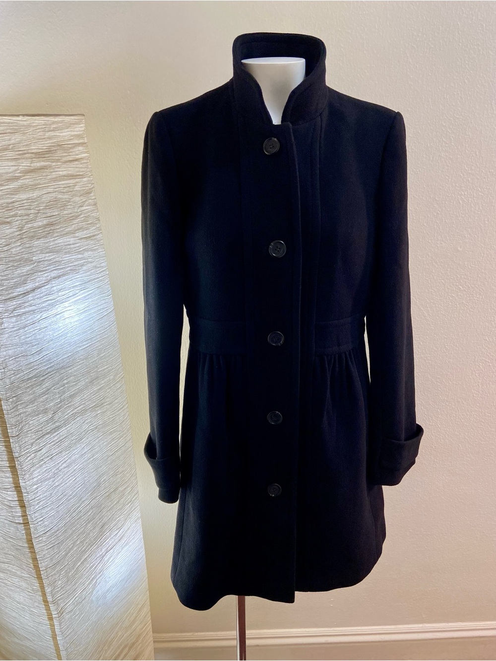 J.CREW Women's Black Lady Day Wool Coat - Funnel neck - Sz 8